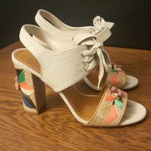 TORY BURCH Nude Open Toe Block Heel Ankle Strap